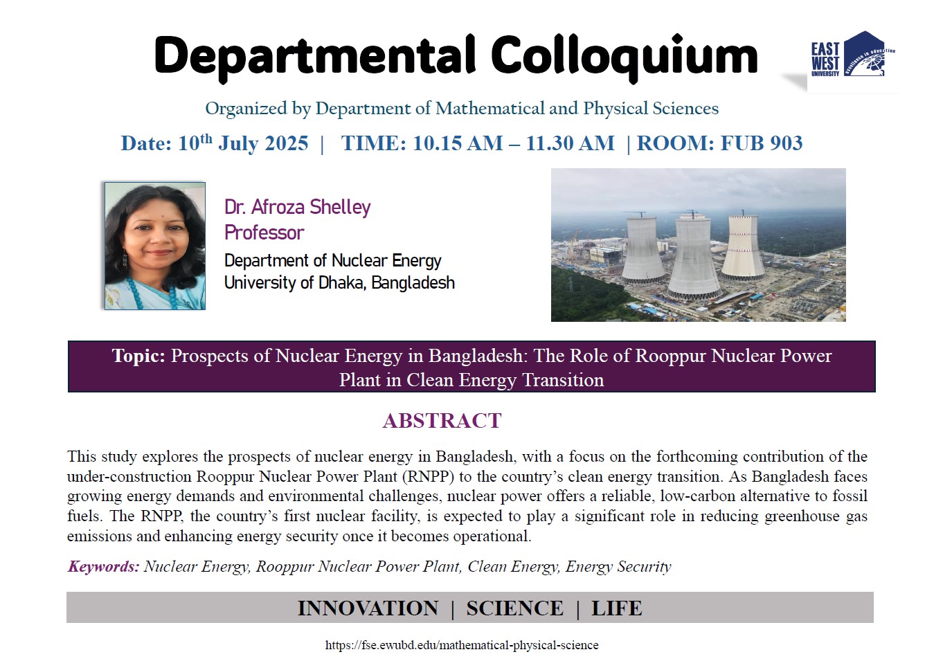 MPS Departmental Colloquium Highlights the Future of Nuclear Energy in Bangladesh